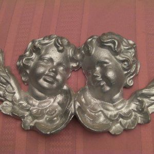 Vintage Two Side-by-Side Solid-Heavy Cherub Angels